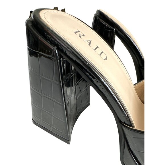 RAID Black Slip On Heels NEW Patent Croc Embossed Platform Open Toe 4.5” Size 7 - Picture 3 of 11